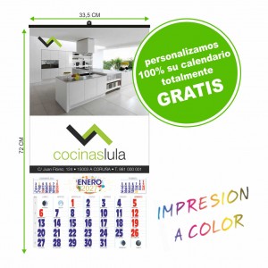 Calendario pared cart&oacute;n l&aacute;mina grande con faldilla mensual y notas diarias